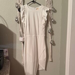 Lena Ivory Asymmetrical Dress with Ruffle Detail